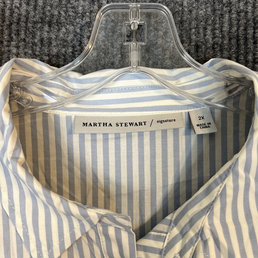Martha Stewart Signature Woven Tie Front Collared Blouse Womens Size 2X Preppy - Picture 5 of 9